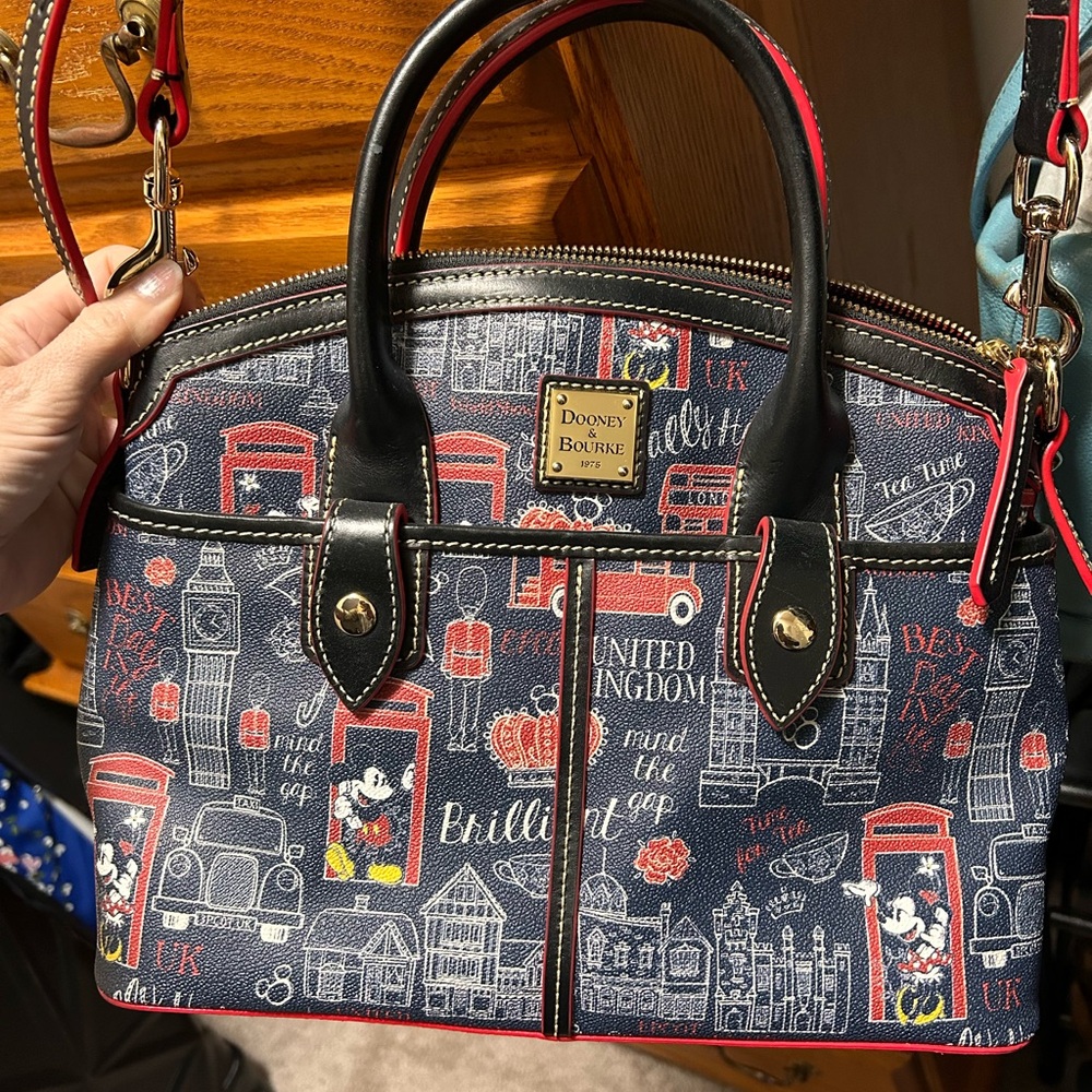 Dooney & Bourke Navy United Kingdom Satchel with Red Trim and Black Handles